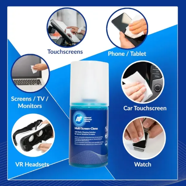 AF Multi-Screen Clene 200ml with Microfibre Cloth – Gentle Screen Cleaning Solution for All Devices - Image 3