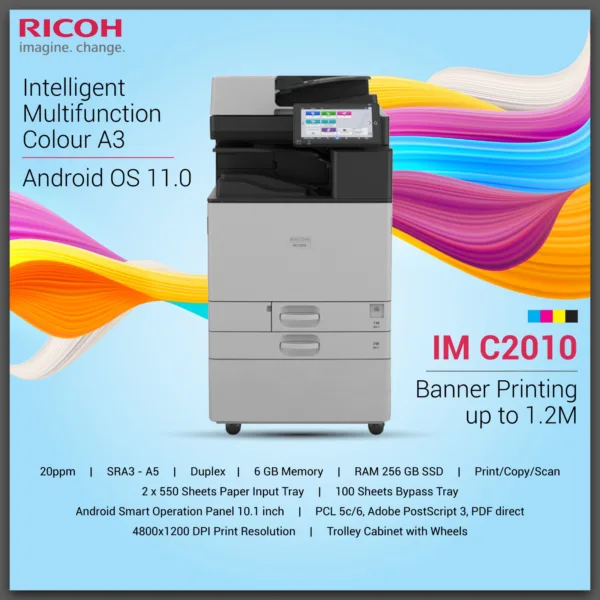 Ricoh IM C2010 A3 Colour Multifunction Printer – Print, Scan, Copy - 20 ppm, 6GB RAM, 256GB SSD - Image 2