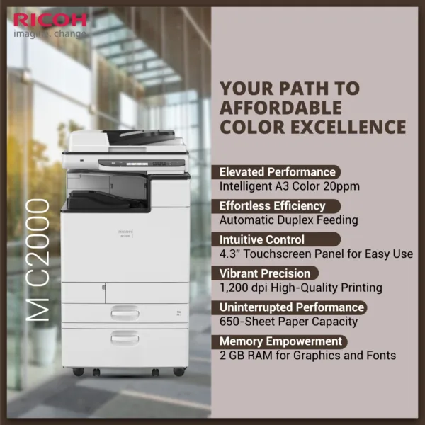 Ricoh M C2000 A3 Colour Multifunction Printer – 20 ppm, 2 GB RAM, 1,200×1,200 dpi - Image 4