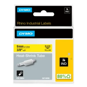 DYMO RHINO 18054 9mm black on yellow heat shrink tubing for professional cable identification