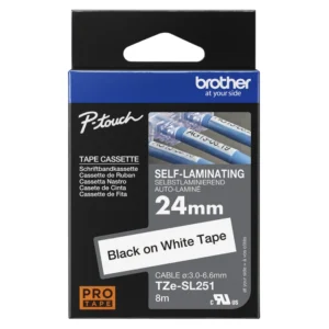 Brother Genuine TZe-SL251 Self-Laminating Tape 24mm x 8m Black on White