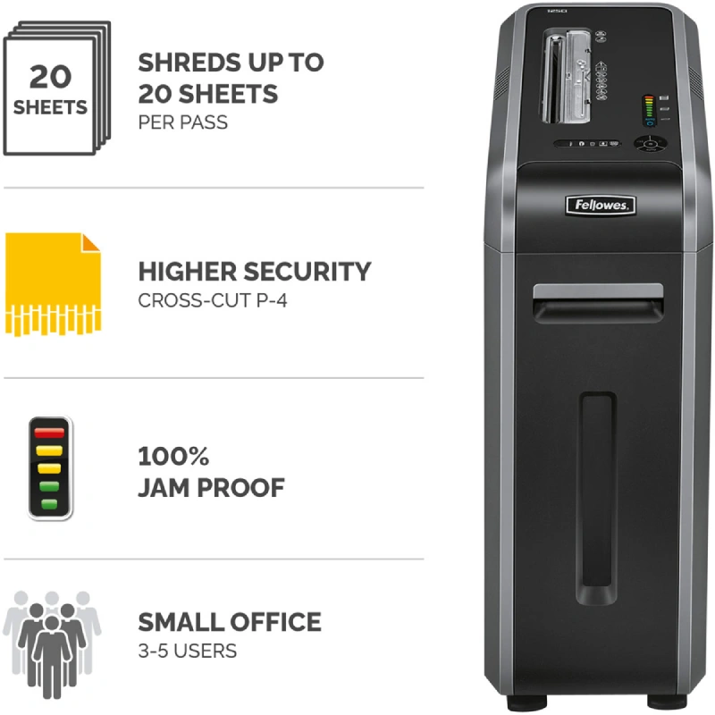 Fellowes Powershred 125Ci Cross-Cut Shredder – 20-Sheet Capacity, P-4 Security, 53L Bin - Image 4